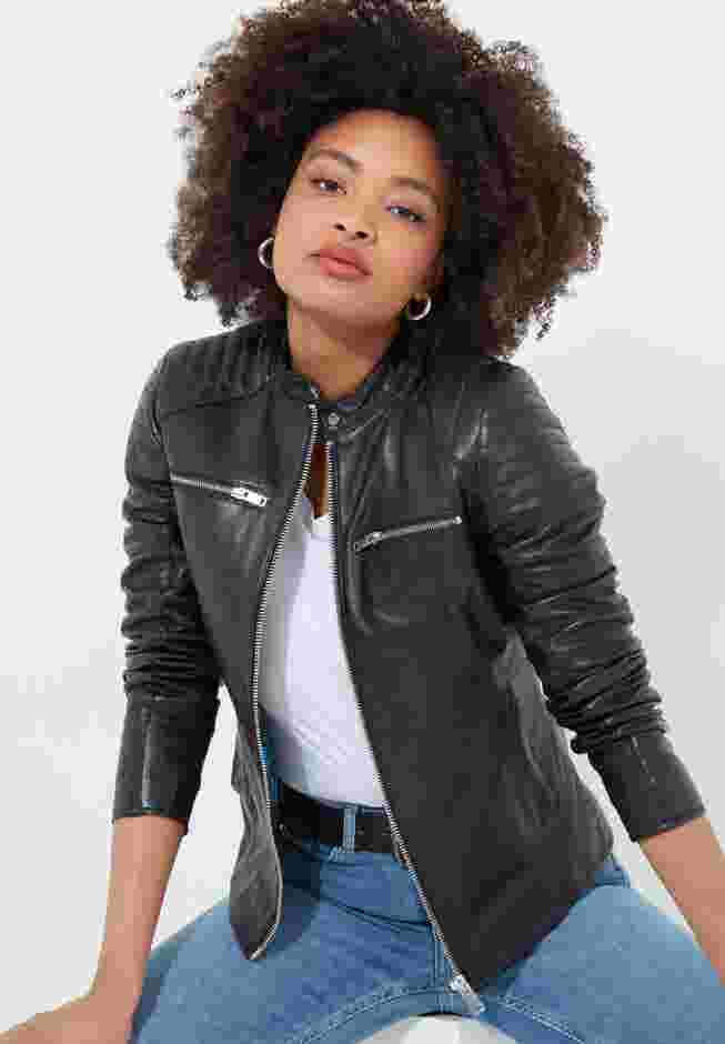 Leather Zip Biker Jacket image number 0