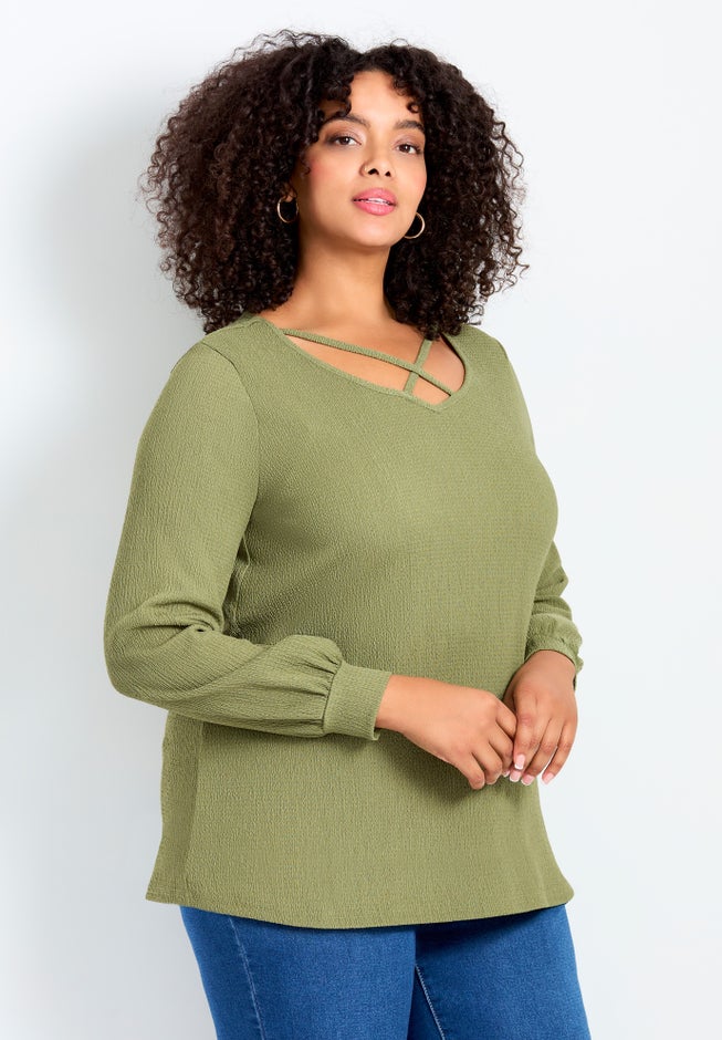 Knit Crepe Criss-Cross Top image number 2