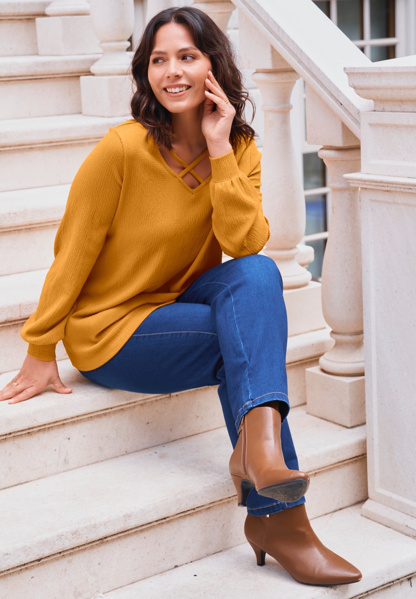 Knit Crepe Criss-Cross Top image number 1