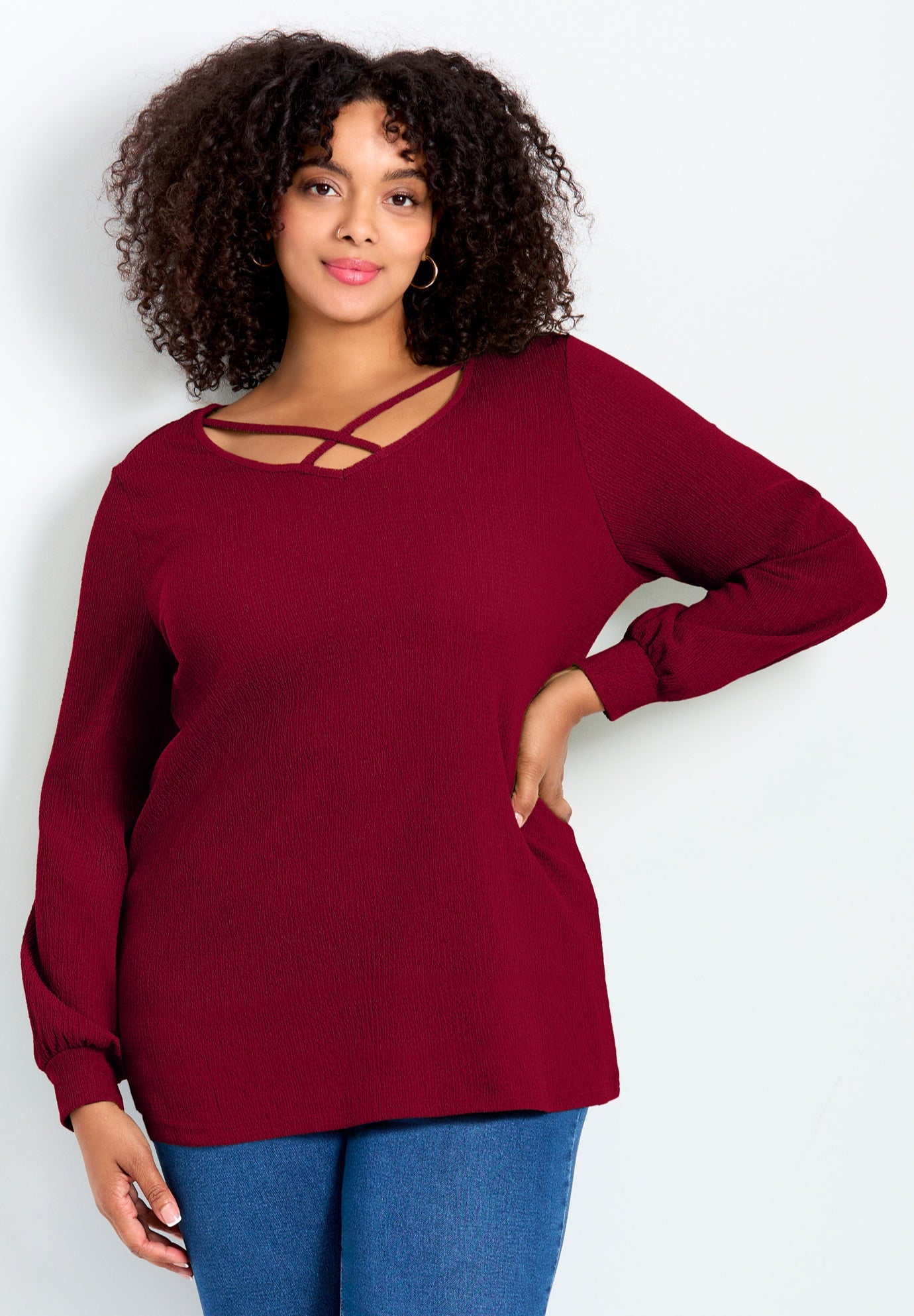 Knit Crepe Criss-Cross Top image number 0