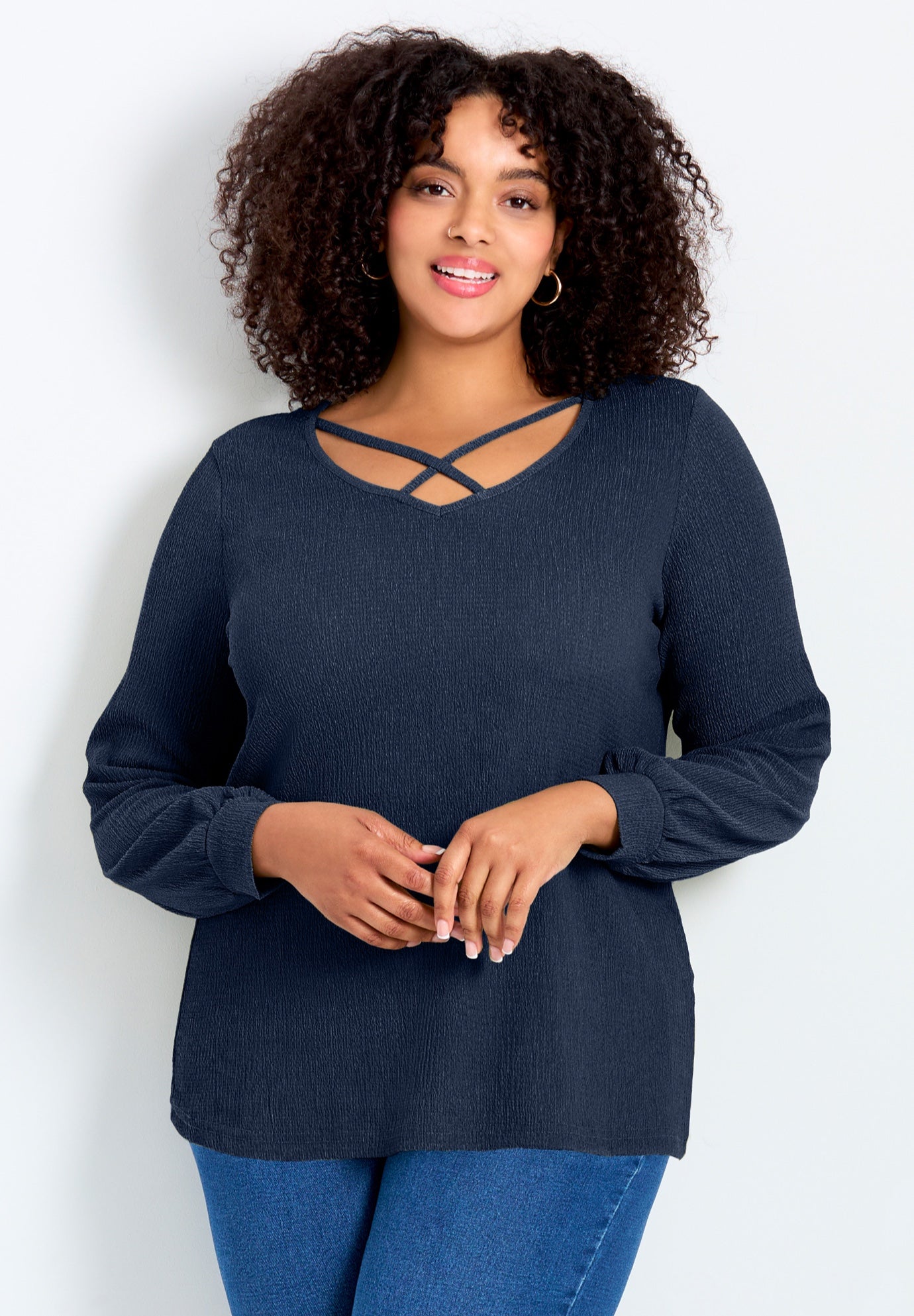 Knit Crepe Criss-Cross Top image number 0