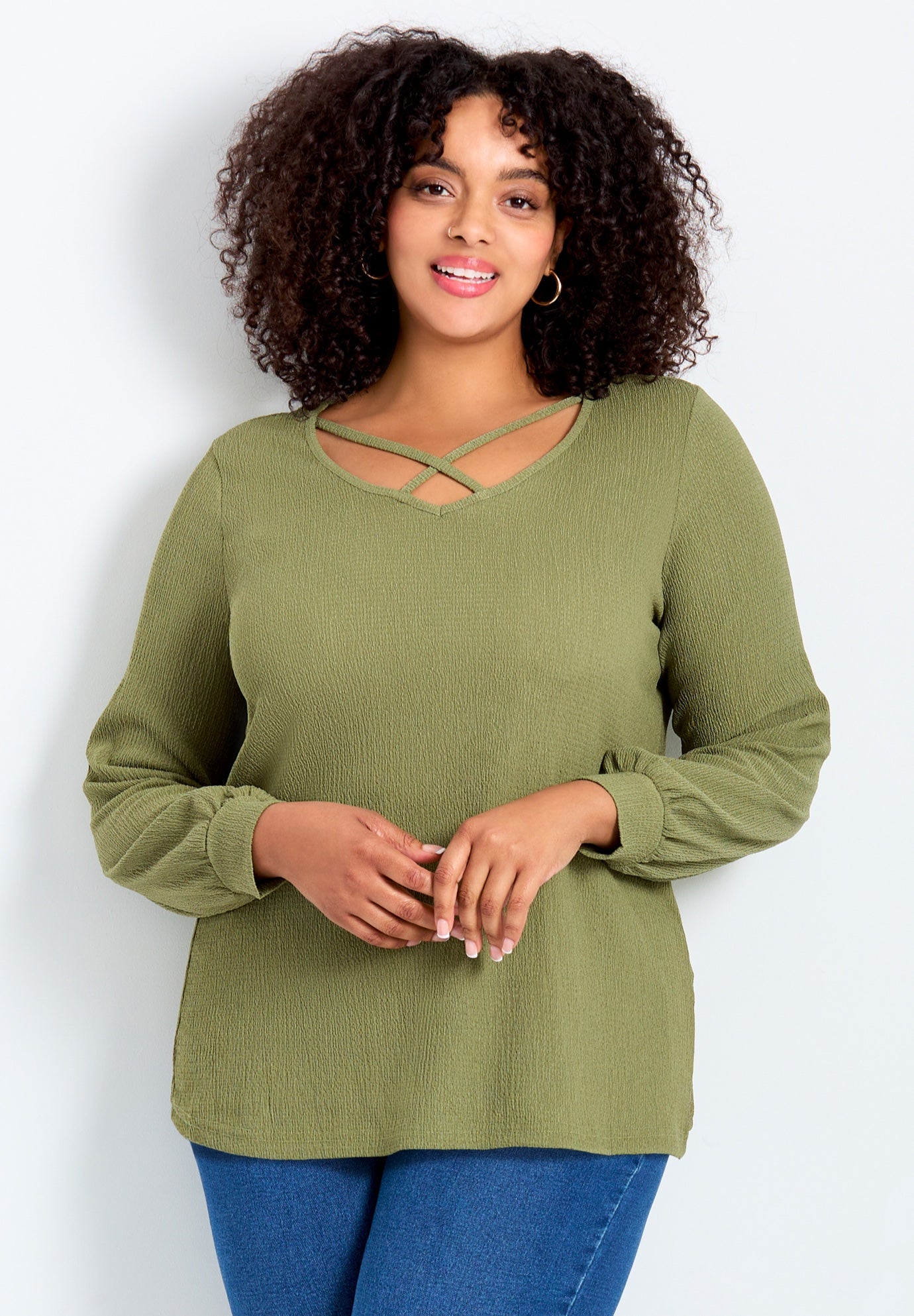 Knit Crepe Criss-Cross Top image number 0