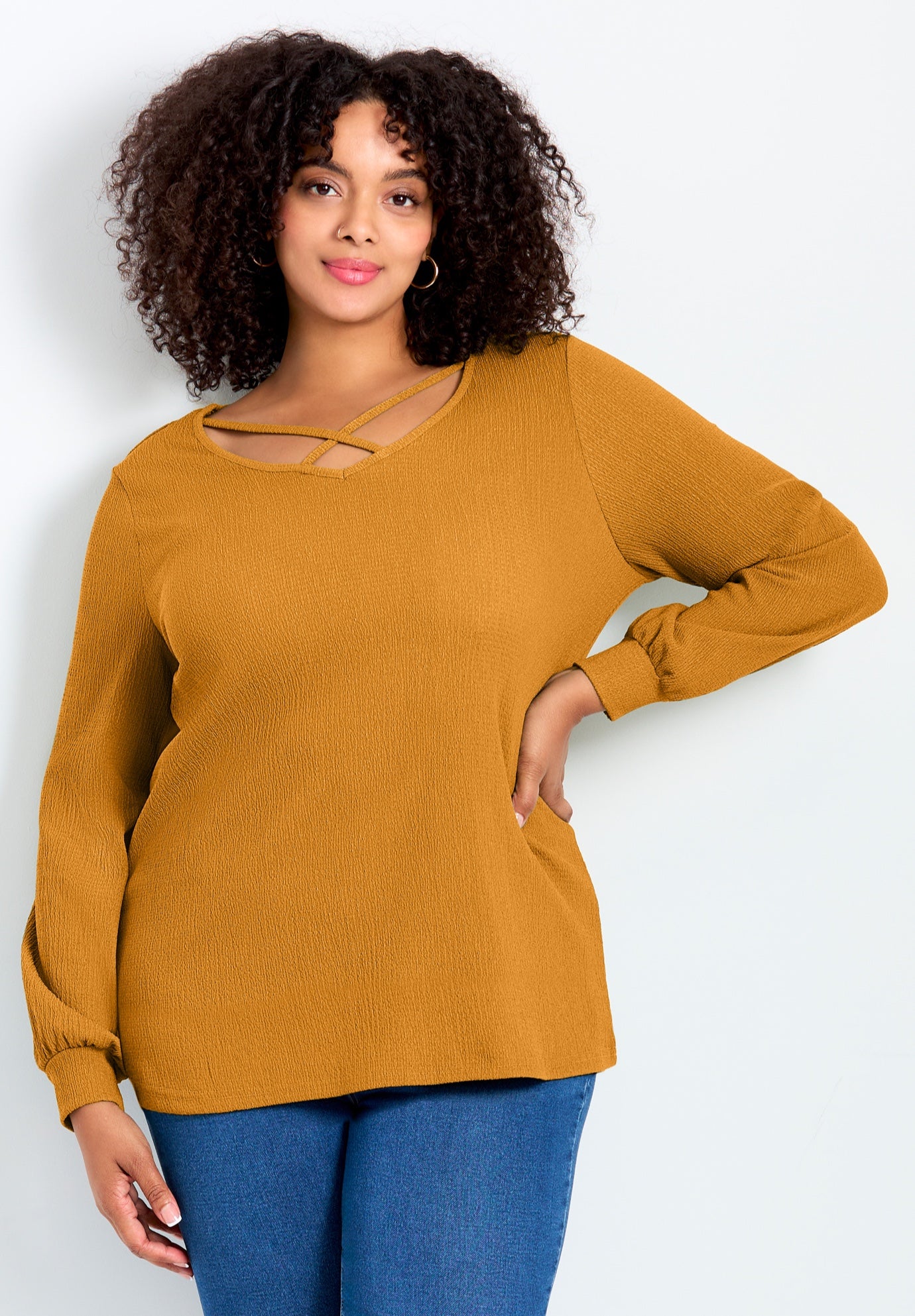 Knit Crepe Criss-Cross Top image number 0