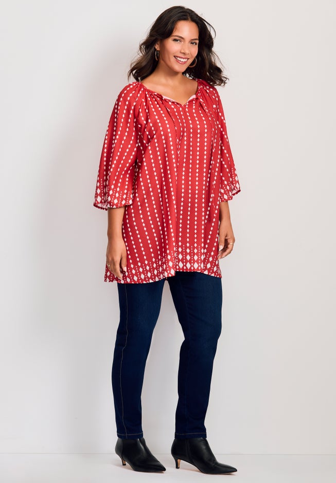 Bell Sleeve Keyhole Tie Blouse image number 2