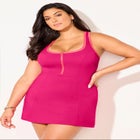 Zip-Front Contrast Trim Swimdress image number null