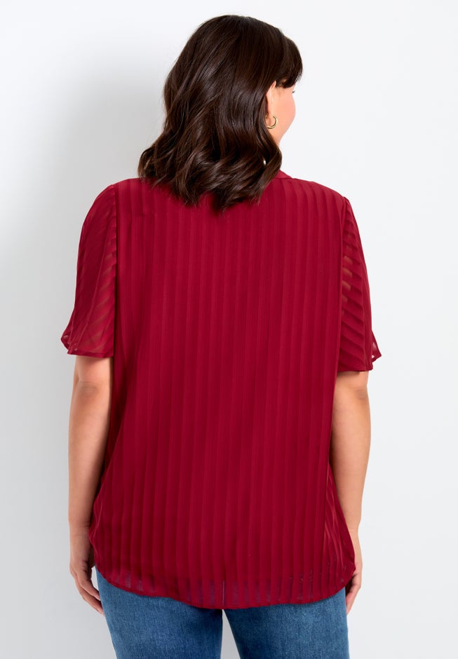 Split Neck Flutter Sleeve Blouse image number 1