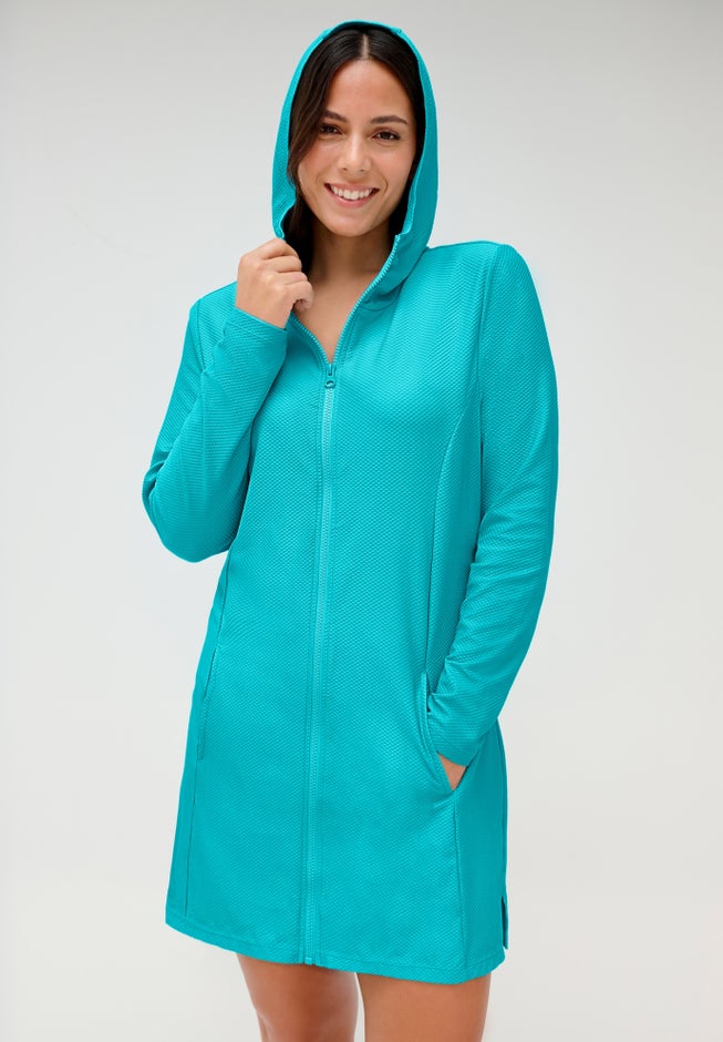 Chlorine Resistant Quick-Dry Hoodie Zip Front Cover Up image number 3