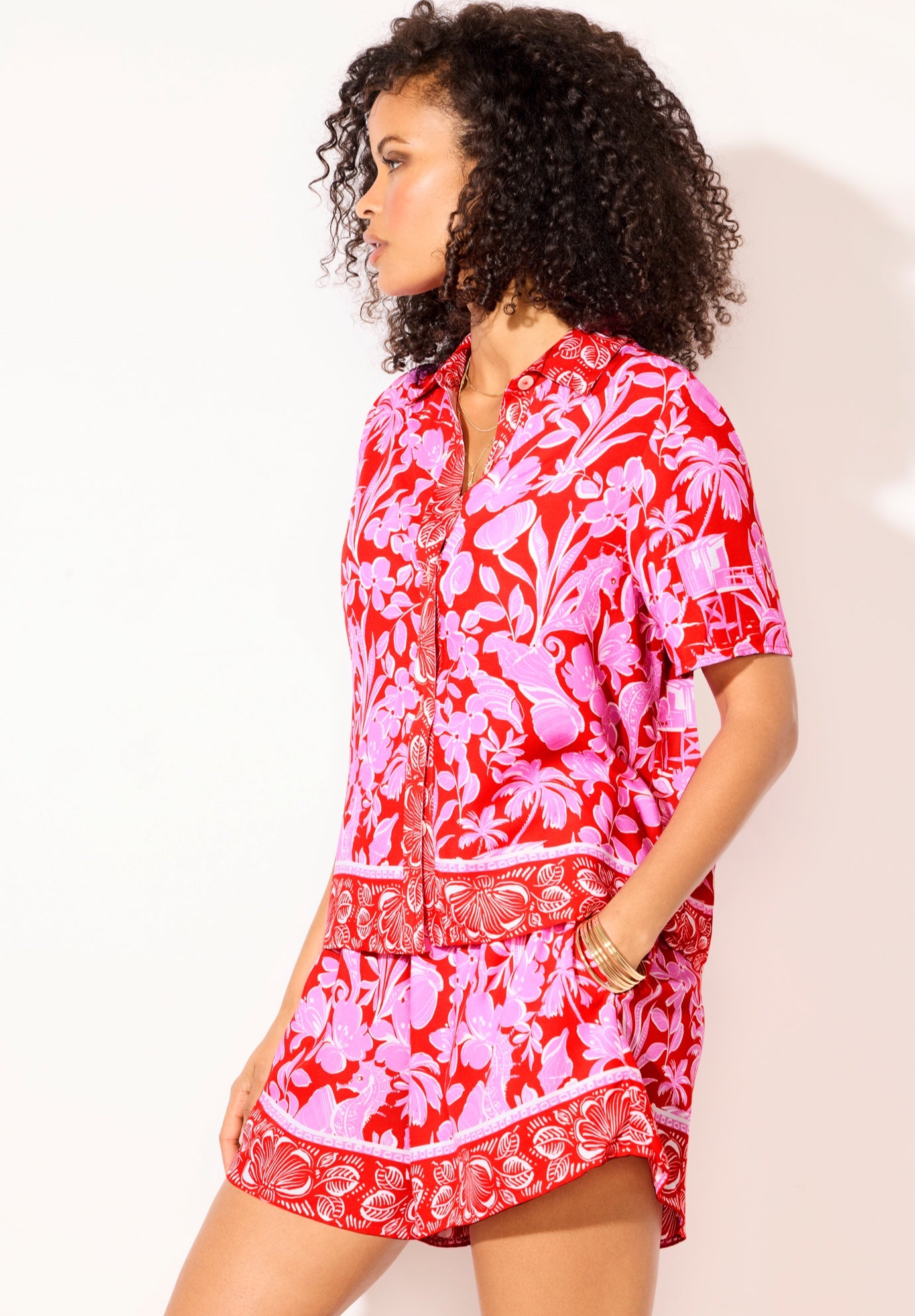  Cropped Button-Front Beach Cover Up Shirt image number 2