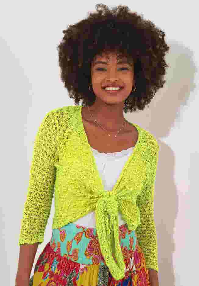 Popcorn Knit Tie Front Shrug image number 0