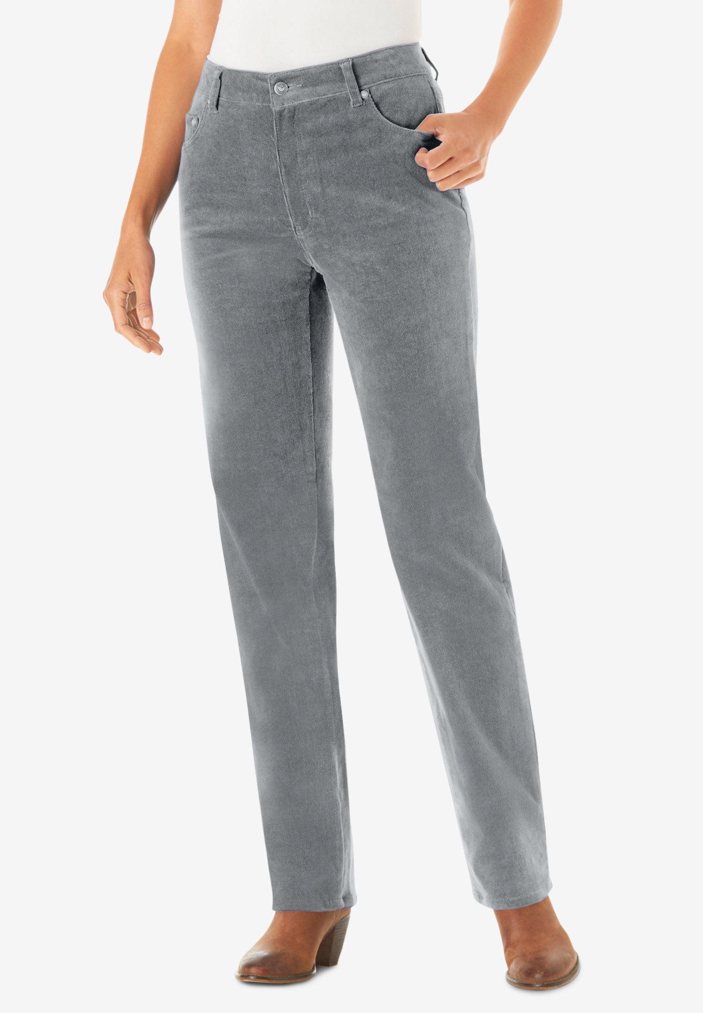 Corduroy Straight Leg Stretch Women's Pant, Gunmetal | Woman
