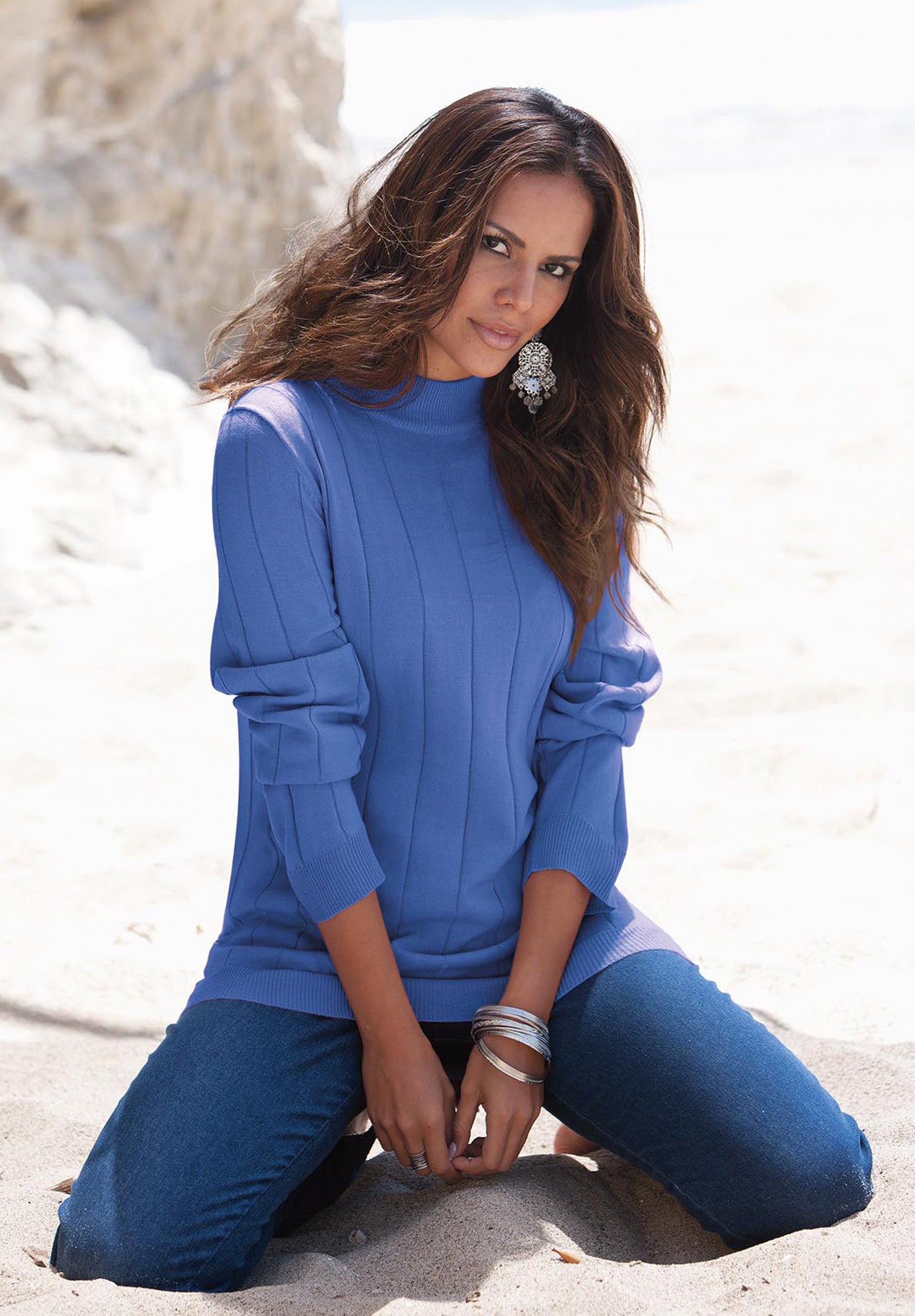 Plus Size Drop Needle Mockneck Lightweight Sweater Knit image number 2