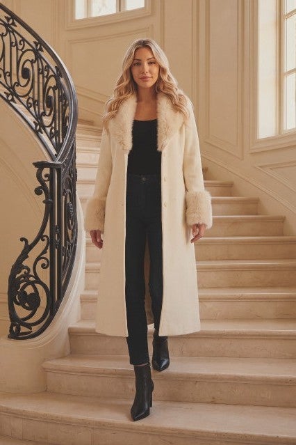 Plus Size Wool Blend Coat with Faux Fur Trim image number 0