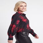 Cropped Oversized Blouson Sleeve Button Front Blouse image number 2