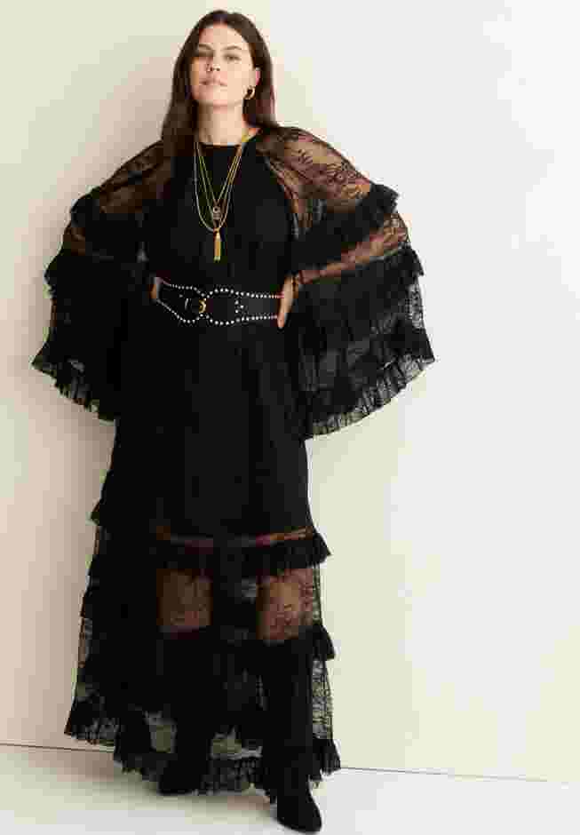 Tiered Lace Cape Maxi Dress image number 2