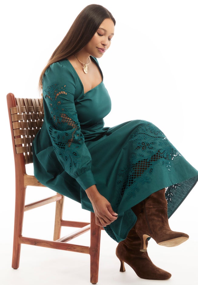 Puff Sleeve Poplin Midi Dress image number 2