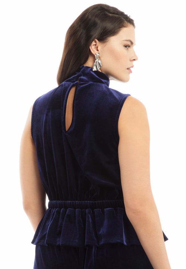 Velvet Mock Neck Peplum Top image number 1