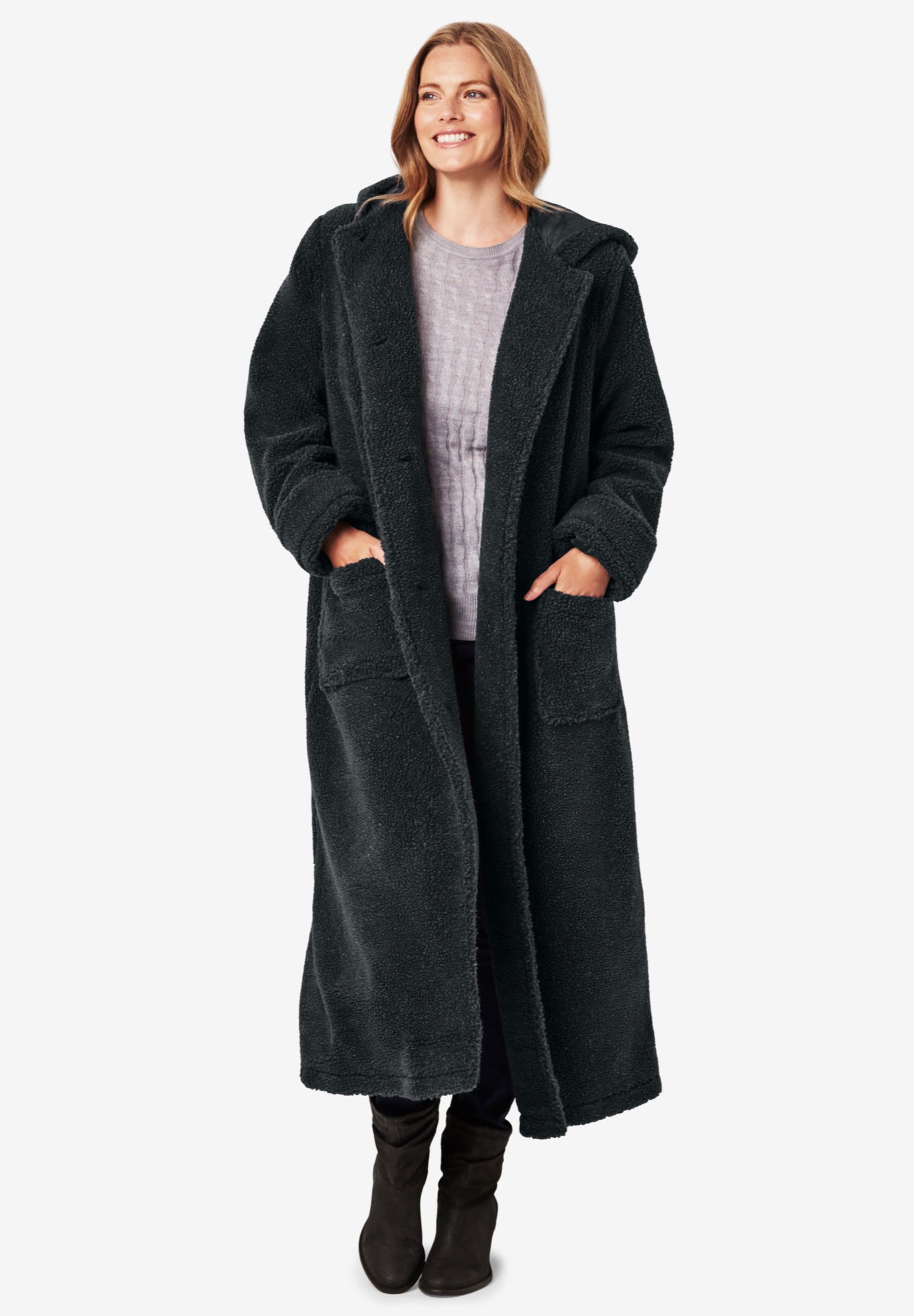 Long Hooded Berber Fleece Coat image number 1