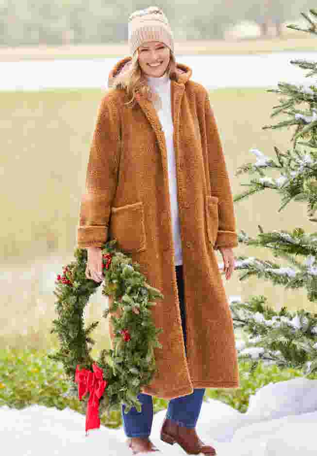Long Hooded Berber Fleece Coat image number 2