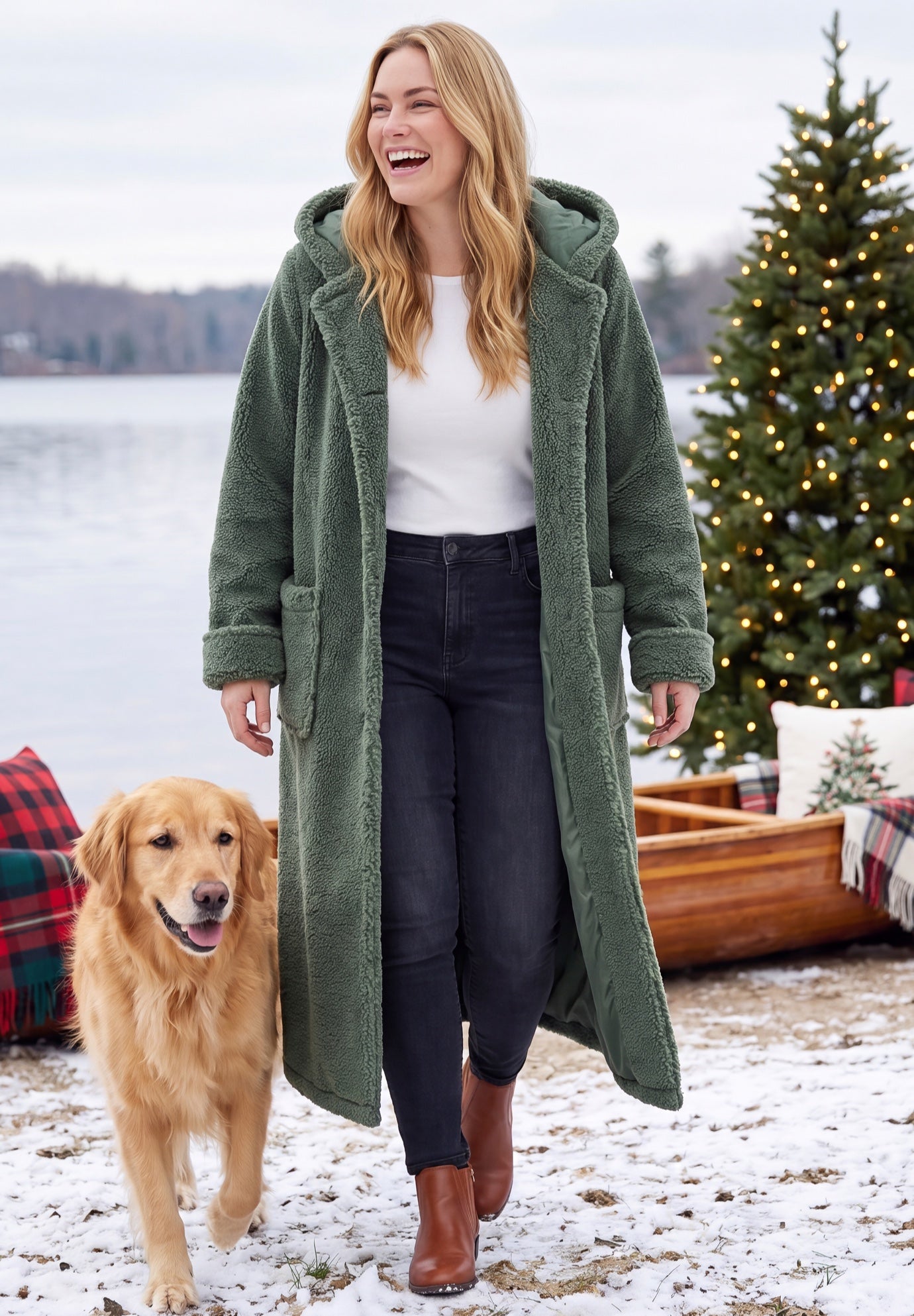 Long Hooded Berber Fleece Coat image number 0