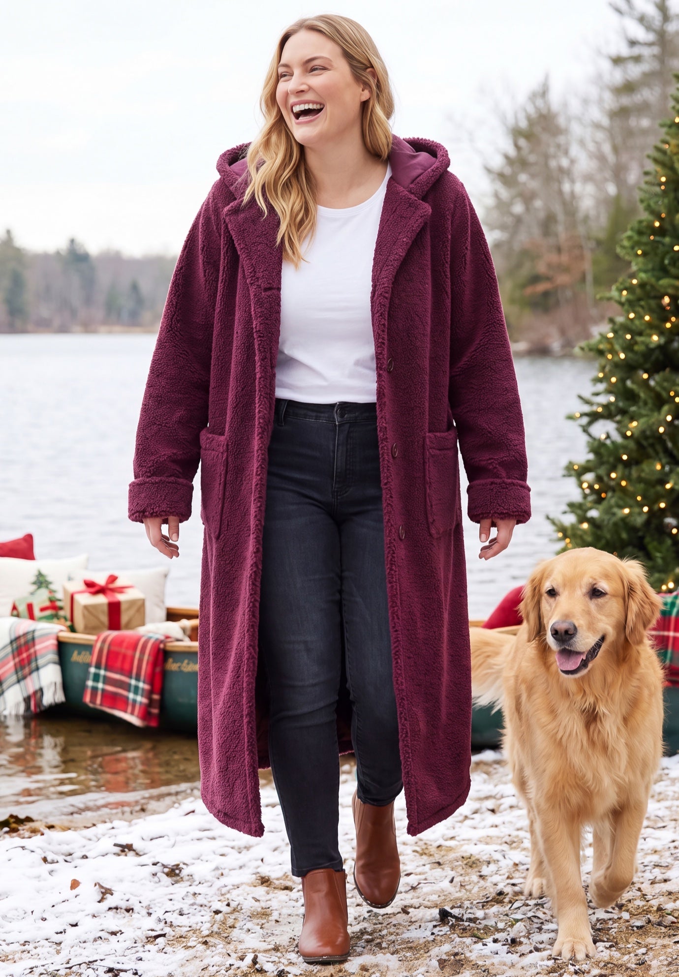 Long Hooded Berber Fleece Coat image number 0