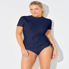 Chlorine Resistant Quick-Dry Side-Tie Short Sleeve Swim Tee Rash Guard image number null