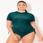Chlorine Resistant Quick-Dry Side-Tie Short Sleeve Swim Tee Rash Guard image number null