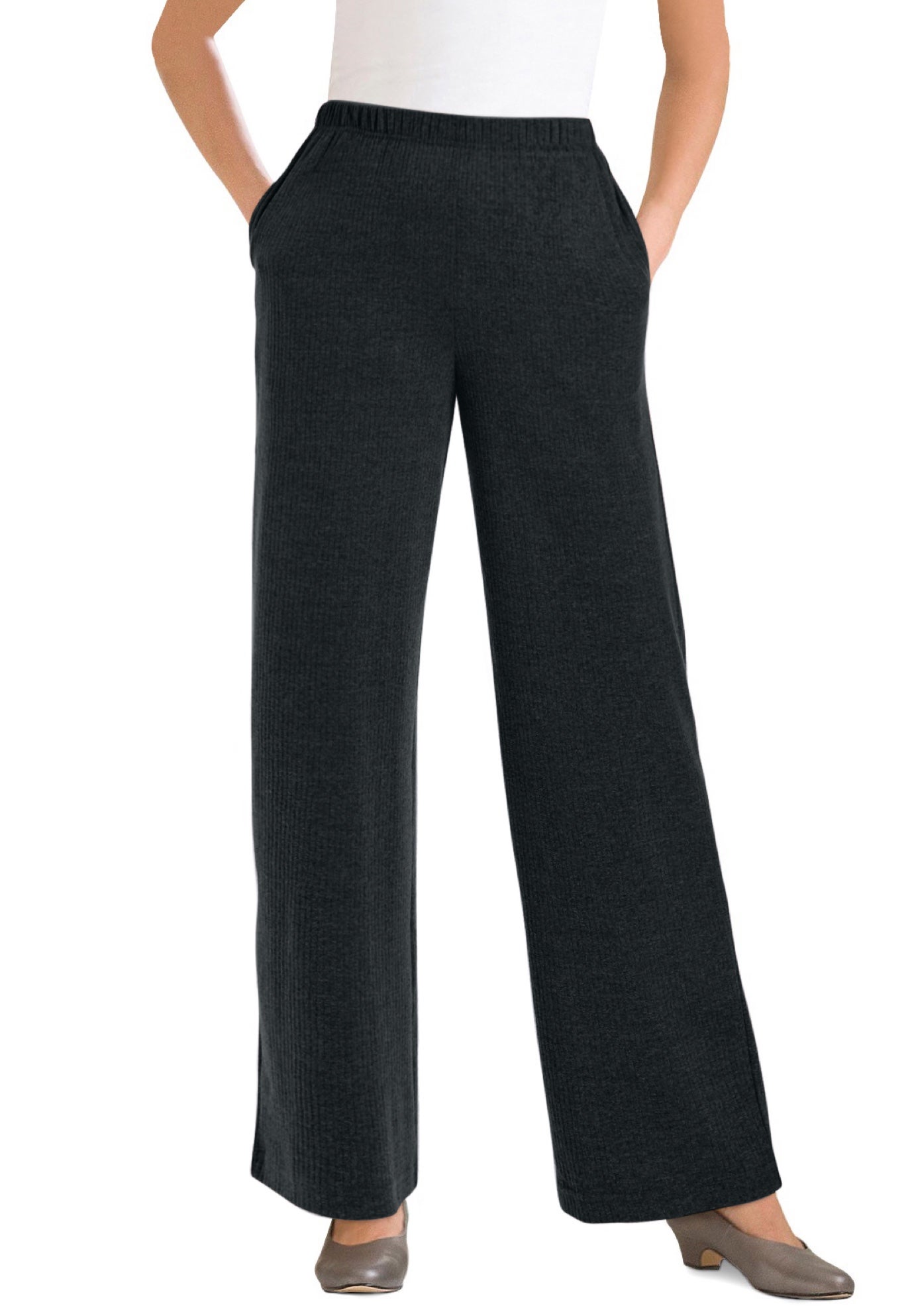 7-Day Rib-Knit Wide-Leg Pull-On Pants image number 0