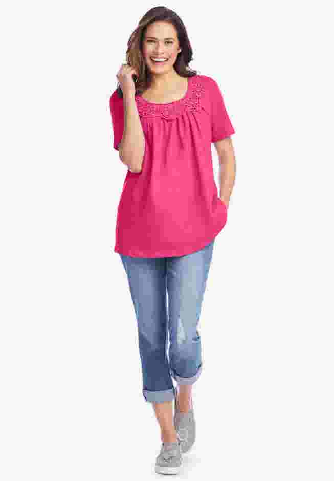 Crochet-Trim Knit Top image number 4