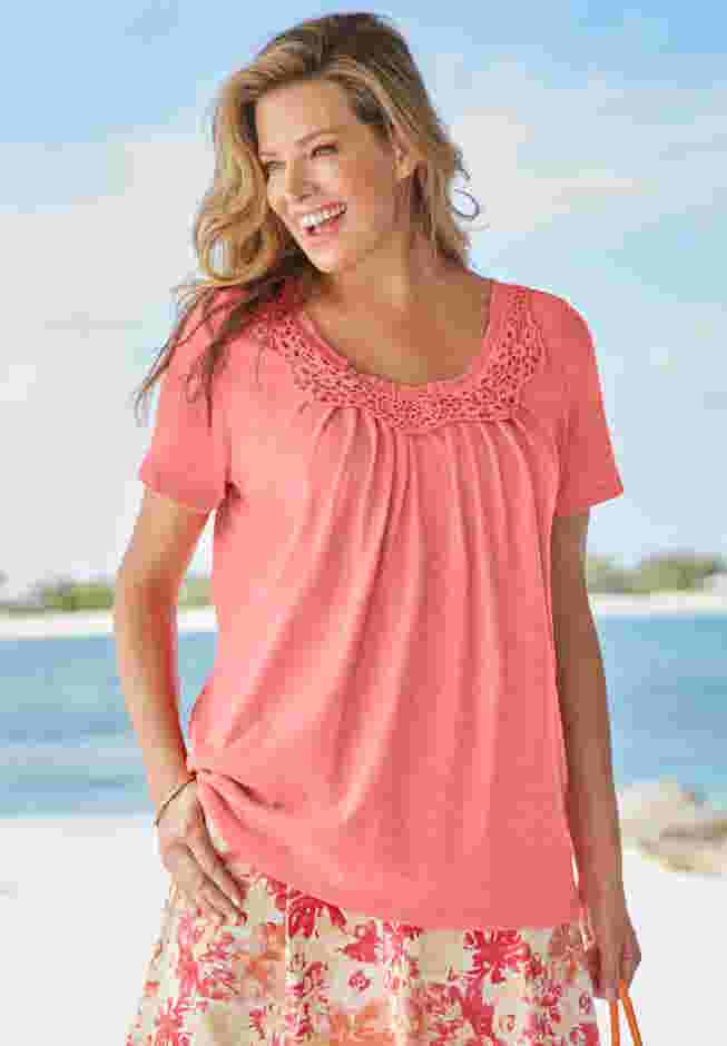 Crochet-Trim Knit Top image number 0