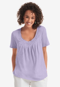 Crochet-Trim Knit Top