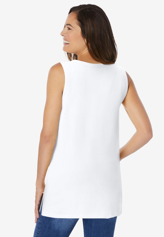 Perfect Sleeveless Shirred V-Neck Tunic image number 1