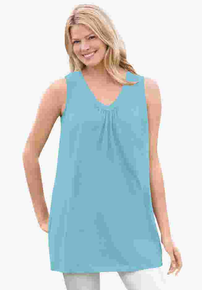 Perfect Sleeveless Shirred V-Neck Tunic image number 0