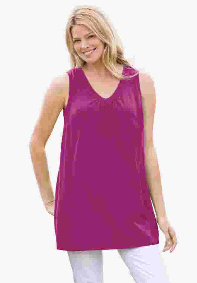 Perfect Sleeveless Shirred V-Neck Tunic image number 0