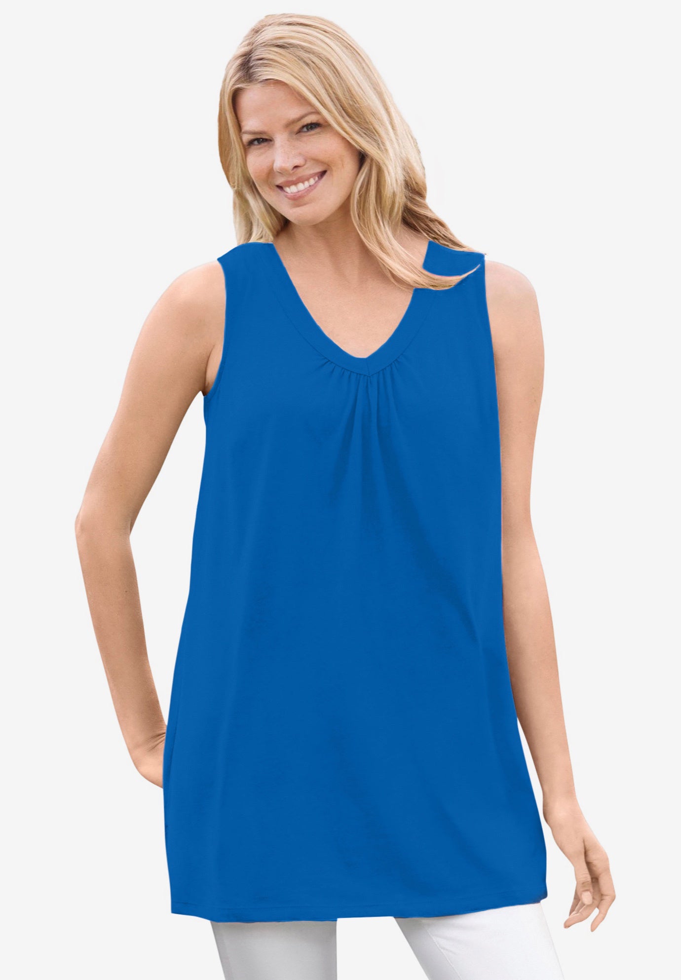Perfect Sleeveless Shirred V-Neck Tunic image number 0