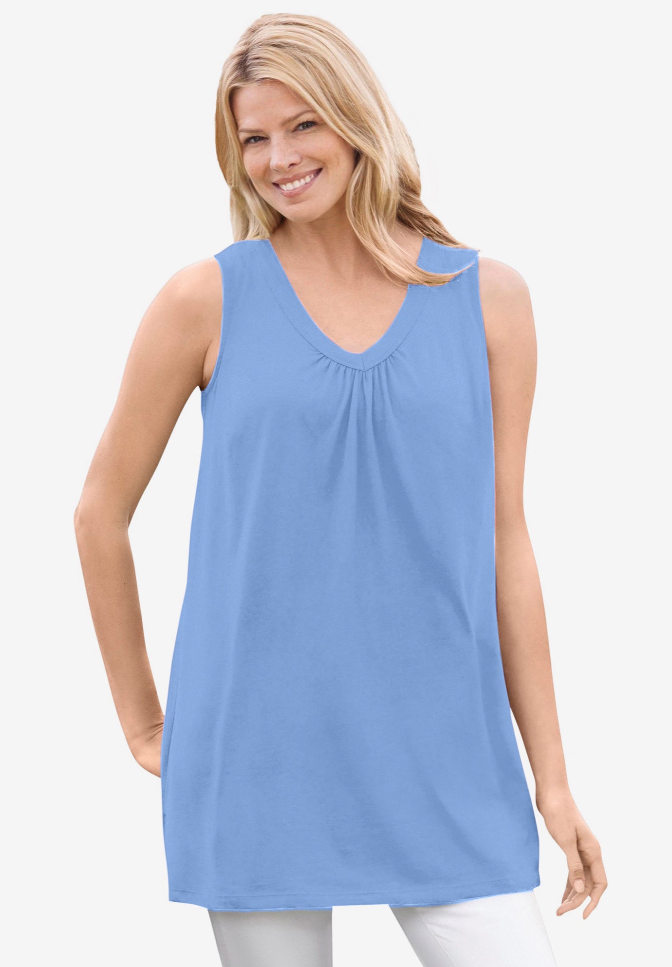Perfect Sleeveless Shirred V-Neck Tunic image number 0