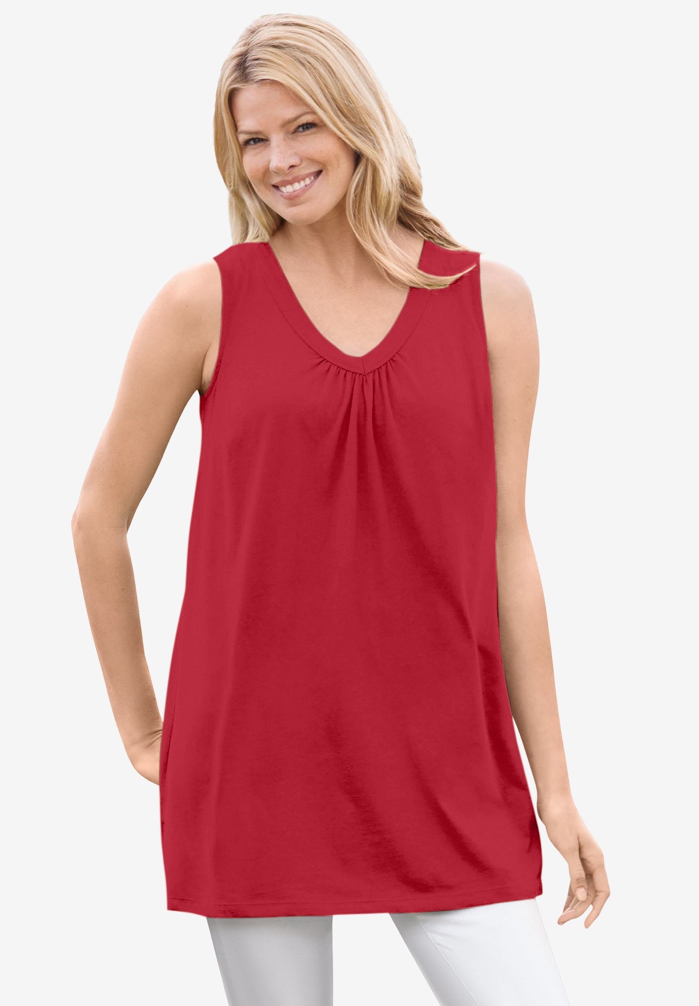 Perfect Sleeveless Shirred V-Neck Tunic image number 0