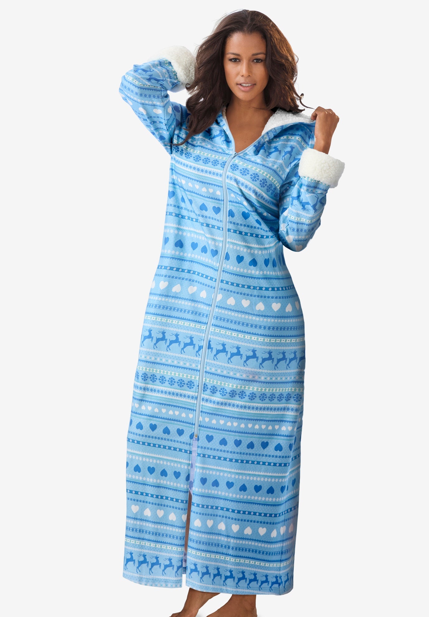 Sherpa-Lined Long Hooded Robe image number 0