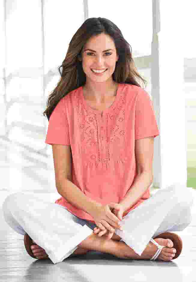 Eyelet Henley Tee image number 0