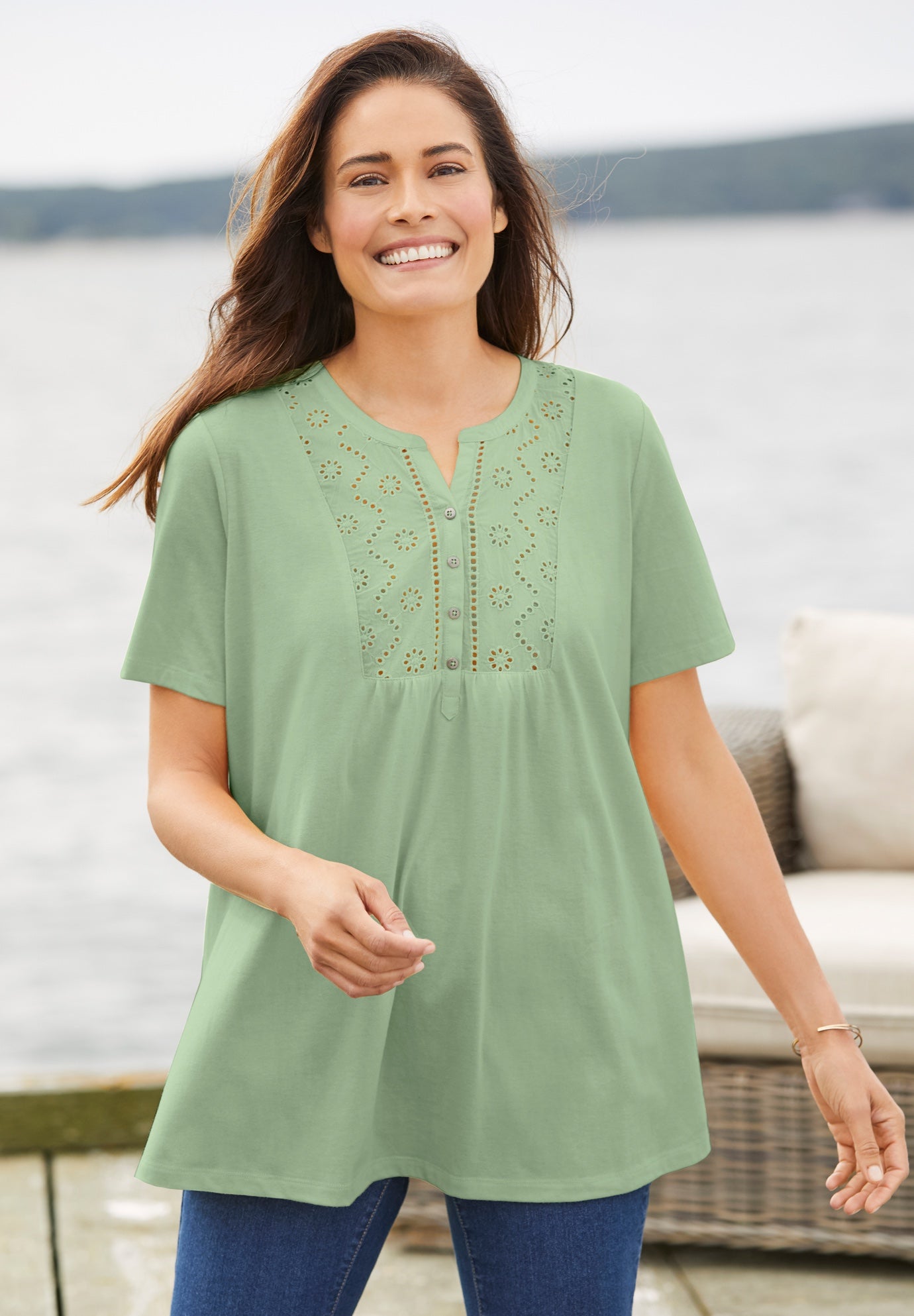 Eyelet Henley Tee image number 0