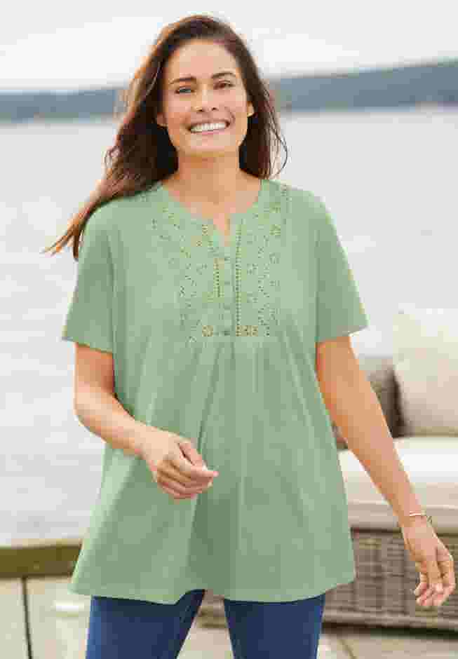 Eyelet Henley Tee image number 0