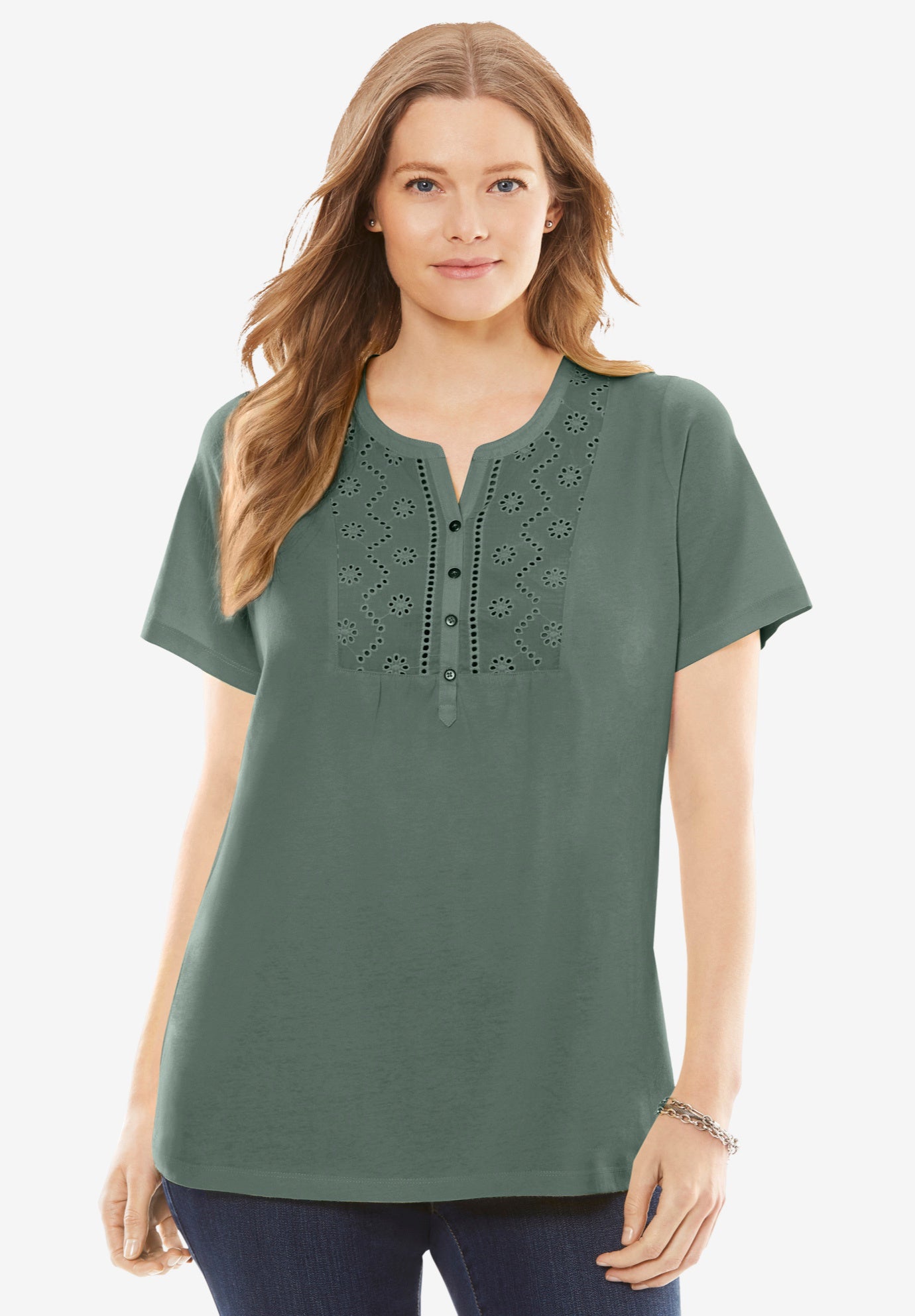 Eyelet Henley Tee image number 0