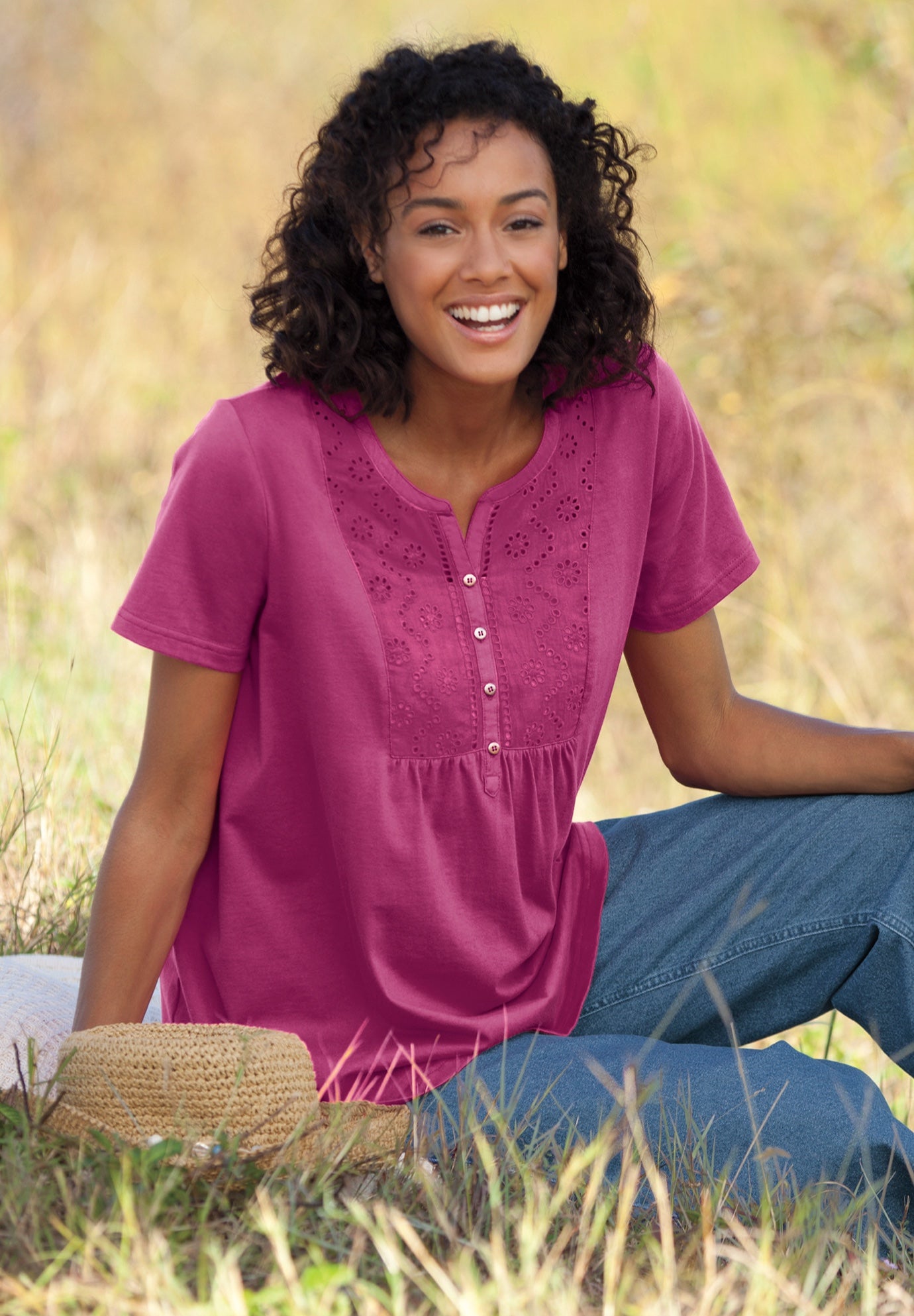 Eyelet Henley Tee image number 0