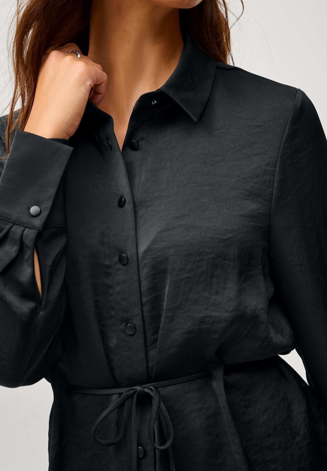 Button Front Satin Tunic With Self Belt image number 2