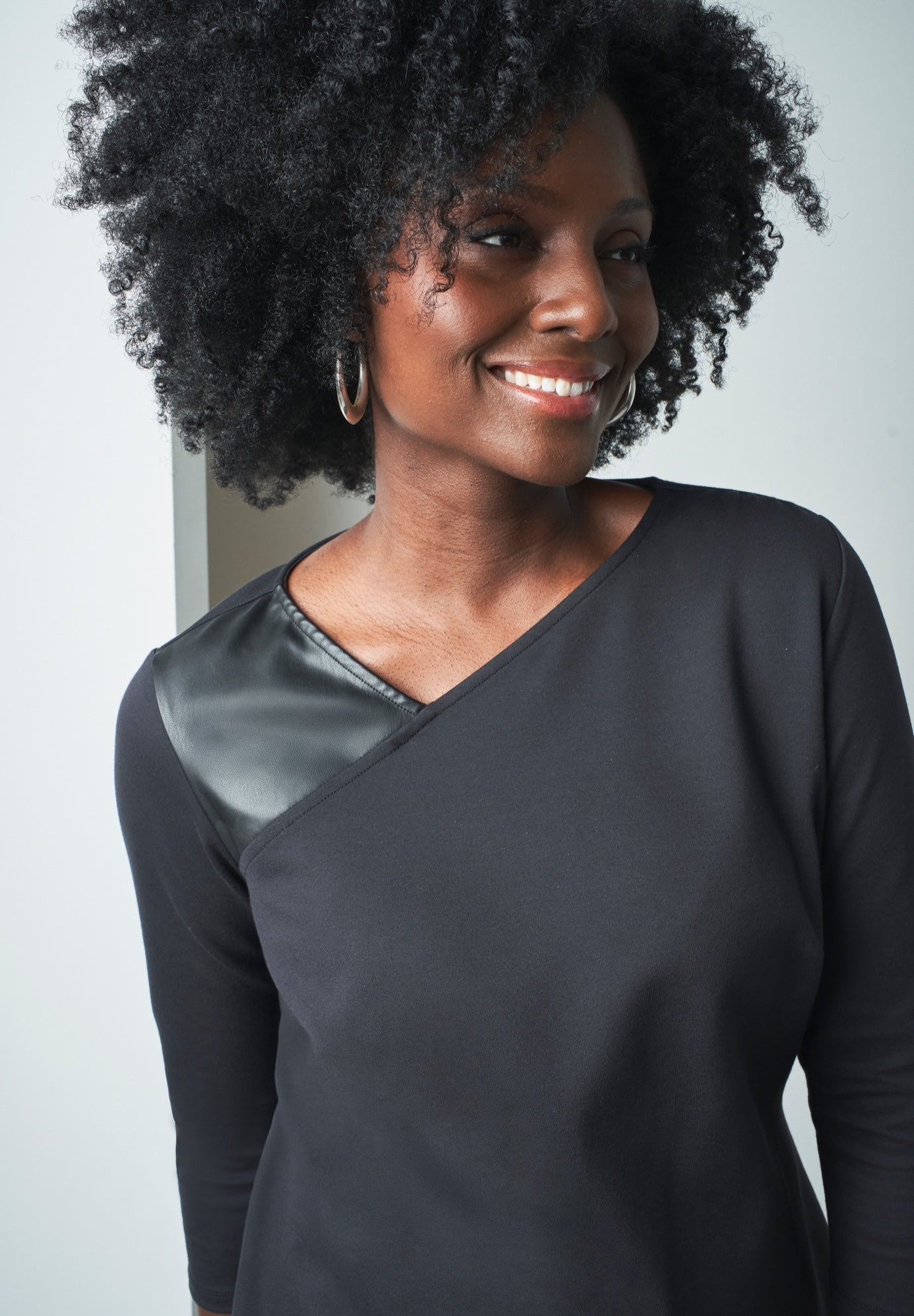 Mixed Media Ponte Faux Leather Top image number 5