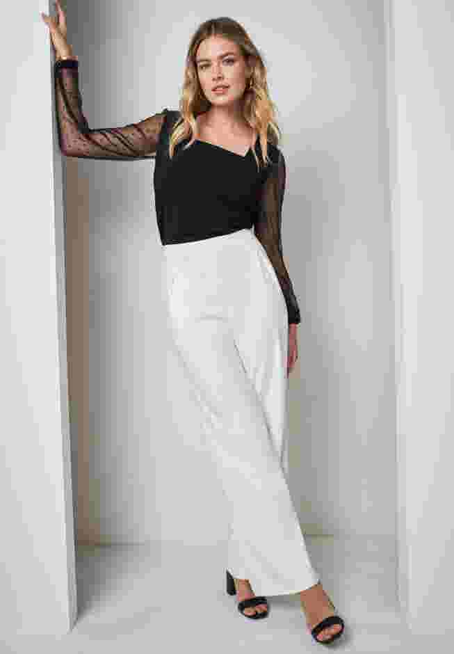 Stretch Crepe Square Neck Mixed Media Top image number 4