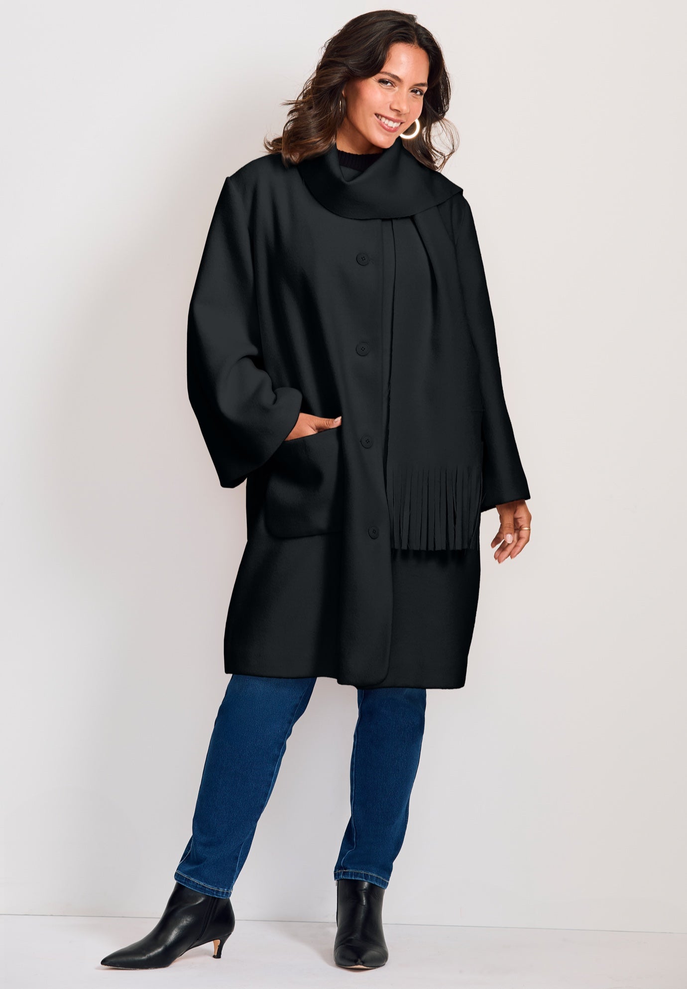 Detachable Fringe Scarf Coat image number 0