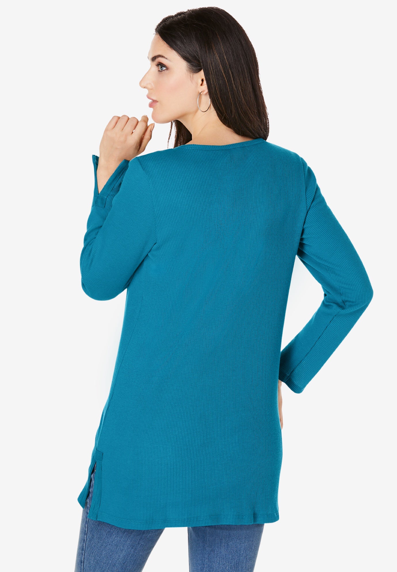 Plus Size Knit Thermal Henley Top – Long Sleeve image number 1