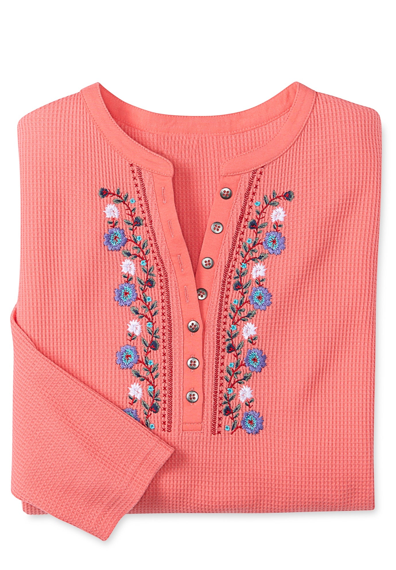 Embroidered Thermal Henley Tee image number 1