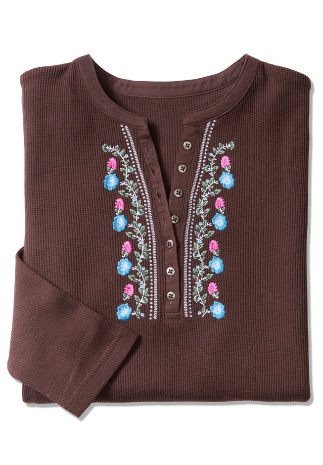 Embroidered Thermal Henley Tee image number 1