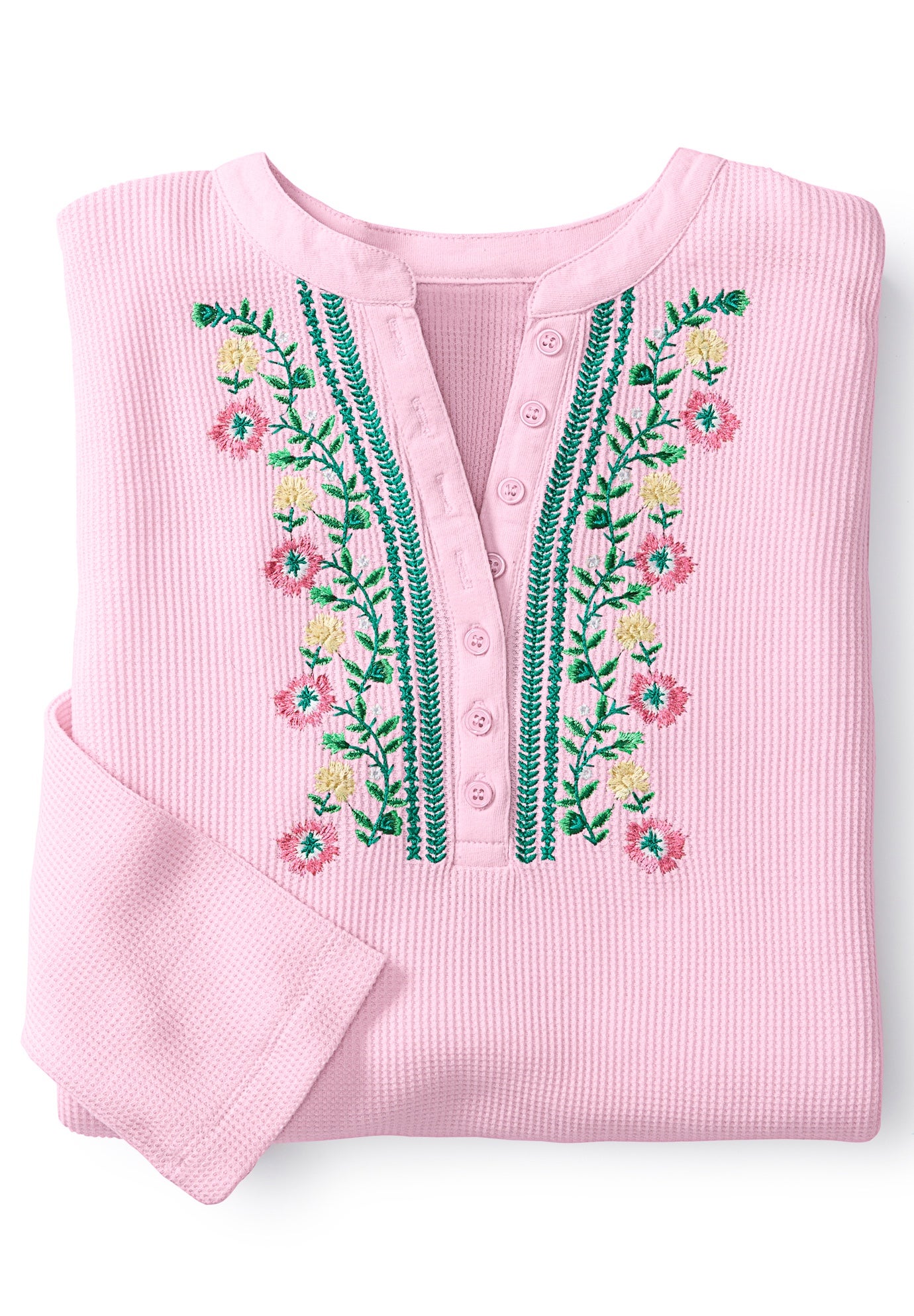 Embroidered Thermal Henley Tee image number 1